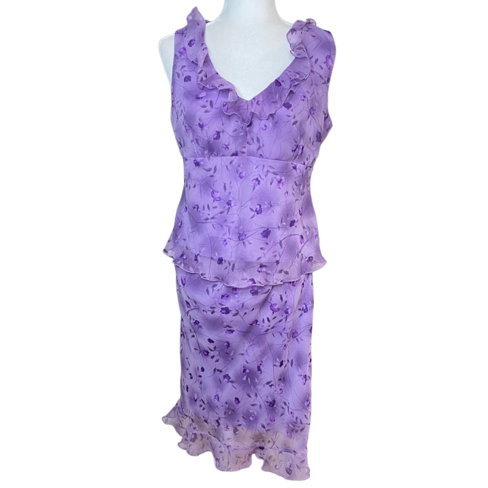 Rom-Com Core Lisa Jo 2 Piece Floral Purple Ruffled Skirt And Sleeveless Top